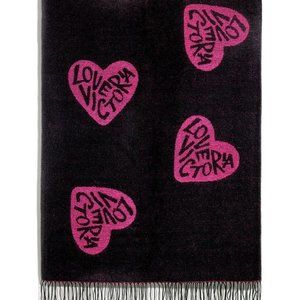 Victorias Secret Black Pink Heart Throw Blanket Love Victoria 50”x60”